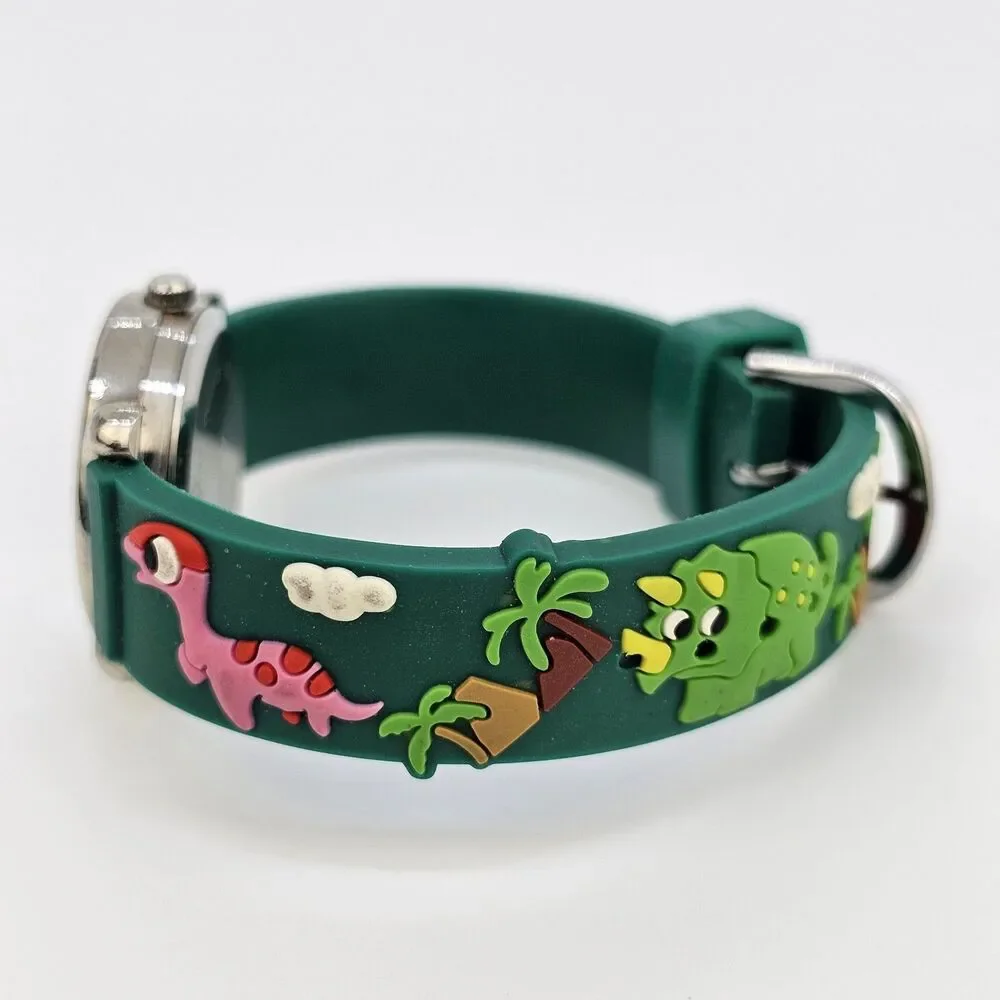 Kids Watch‎ 27MM White Dial Animal Characters Green Plastic Bands New Battery